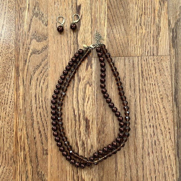 Premier Jewelry Brown Double Strand Necklace & Earrings - Picture 1 of 2